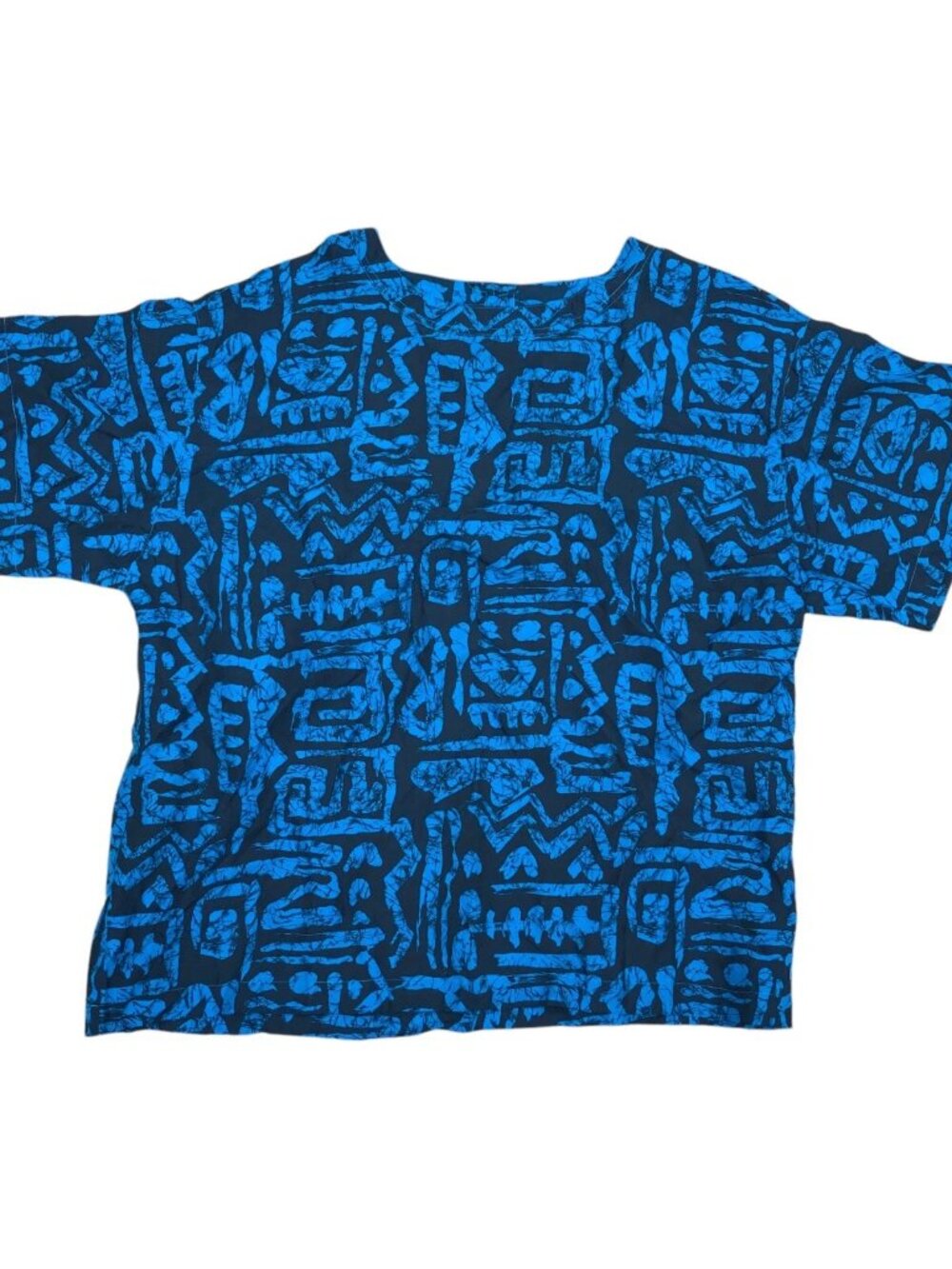 Vintage SCHRADER Aztec Top Shirt Blouse Women's 16 Blue Short Sleeve